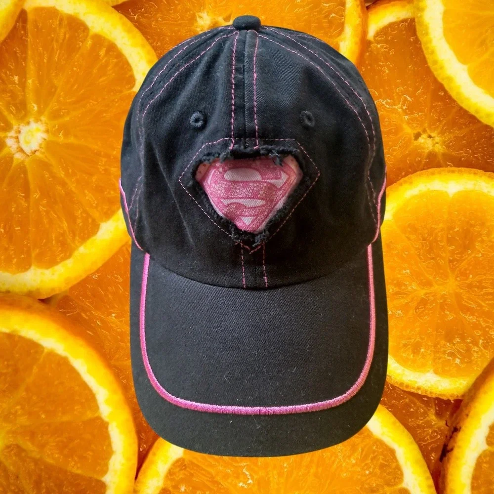 Super Girl Black Pink Baseball Cap Hat Hearts Logo Girl's Youth‎